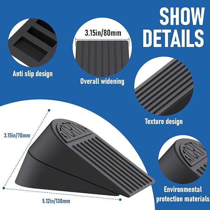 Rubber Widened Door Stopper Wedge – 2 Pack Black Door Stoppers Wedge