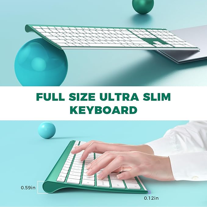 Wireless Keyboard and Mouse, Vssoplor 2.4GHz Rechargeable Compact Quiet Full-Size Keyboard and Mouse Combo with Nano USB Receiver for Windows, Laptop, PC, Notebook-Blackish Green
