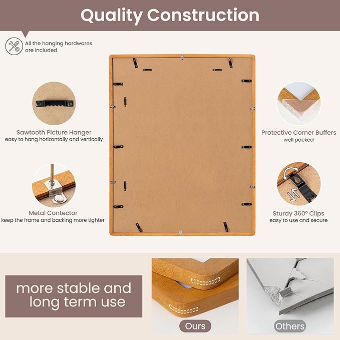 24x30 Frame - Solid Teak Wood 24x30 Poster Frame, 24''x30'' Puzzle Frame With Mat For 18x24, Tempered Glass and Hanging Hardware Included, Minimalist 24 x 30 Frame Wood, Natural Teak