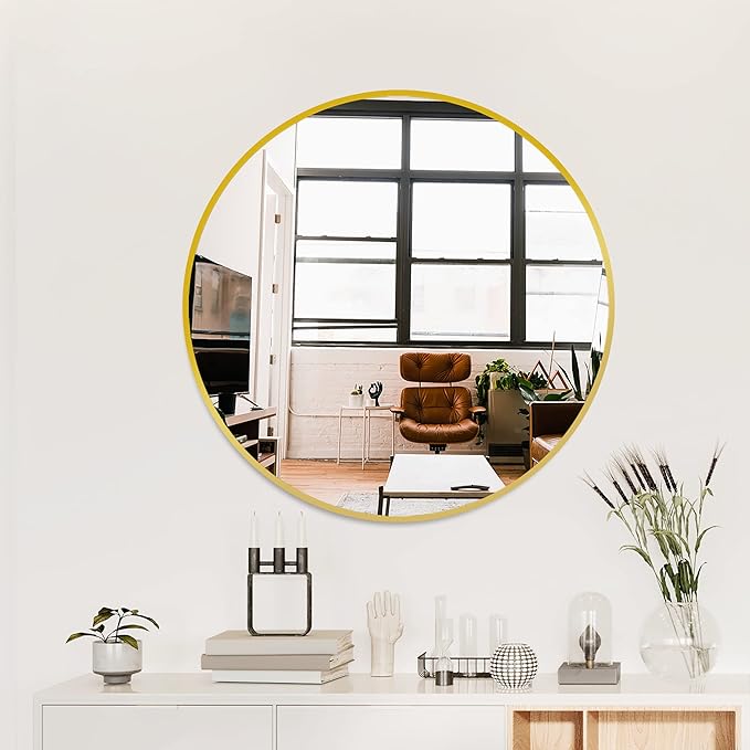 Bathroom Mirrors for Wall,Gold Frame Mirror,26'' Round Circle Mirror for Entryway Bedroom Vanity(26'',Gold)