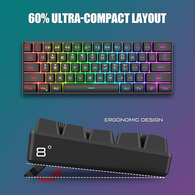 RedThunder 60% Gaming Keyboard and Mouse Combo, Ultra-Compact 61 Keys RGB Backlit Mini Keyboard, Lightweight 7200 DPI Honeycomb Optical, Wired Gaming Set for PC MAC PS5 Xbox Gamer(Black)