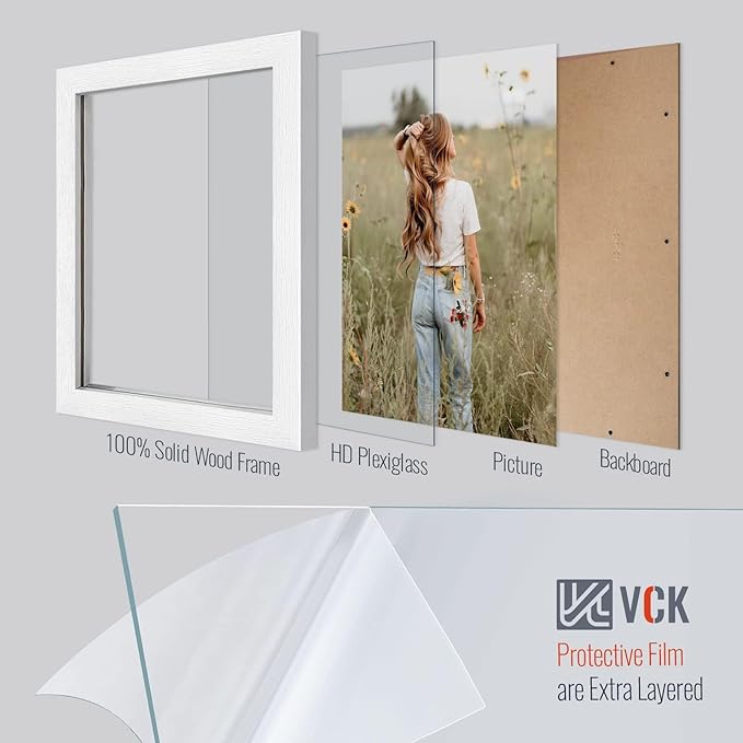 VCK 8.5x11 Certificate Frame, White Wood 8 1/2 x 11 Picture Diploma Document Frames for Wall and Tabletop, 1 Pack
