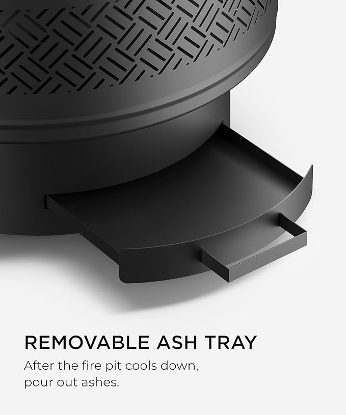 26 inch Fire Pit with Grill & Lid, Firepits for Outside Wood Burning Fire Pit Table with Fire Poker, Multifunctional Outdoor Fire pits for BBQ, Table, Bonfire, Camping, Backyard, Patio, Picnic