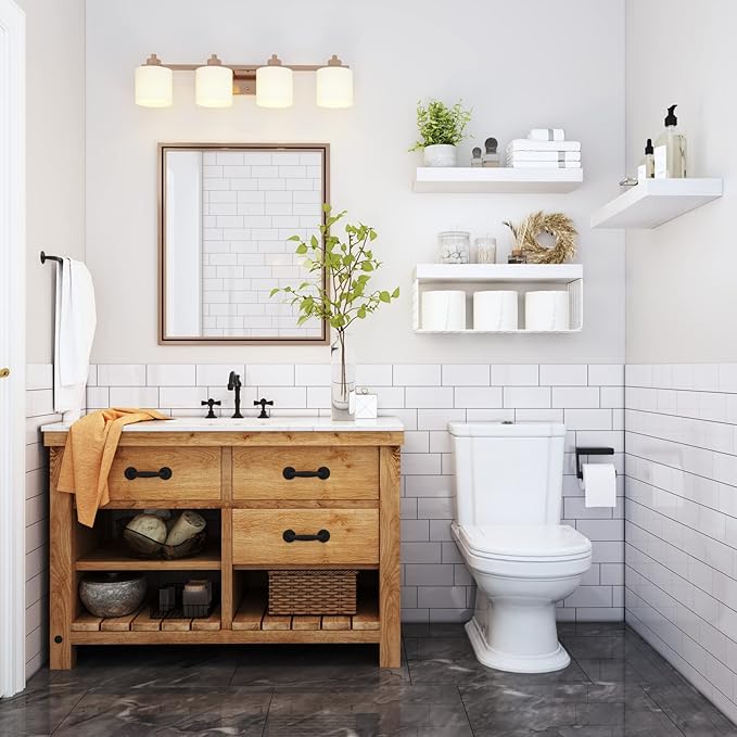 QEEIG Bathroom Shelves Over Toilet - Wall Mounted Floating Shelves Toilet Paper Storage Small Farmhouse Decor Shelf 16 inch Set of 3, White (019-W3)