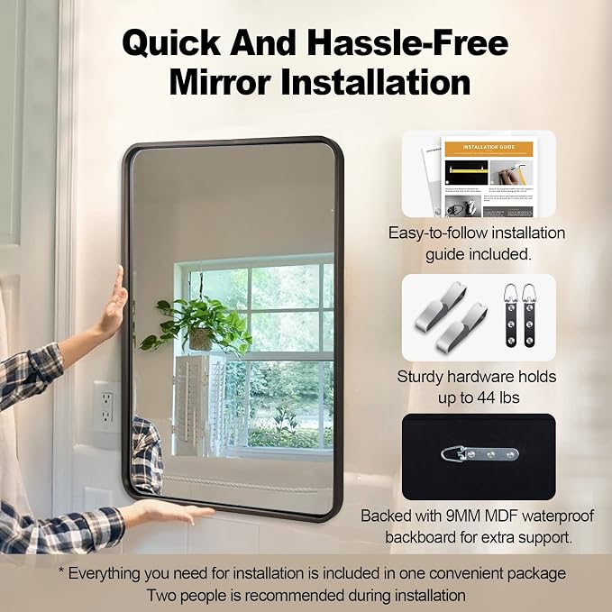 ANDY STAR Bronze Bathroom Mirror, 30x36 InchRounded Rectangle Oil Rubbed Bronze Mirror, Bronze Mirrors for Wall Metal Framed, Iron Tube, 1’’ Deep, Wall-Mounted Horizontally/Vertically