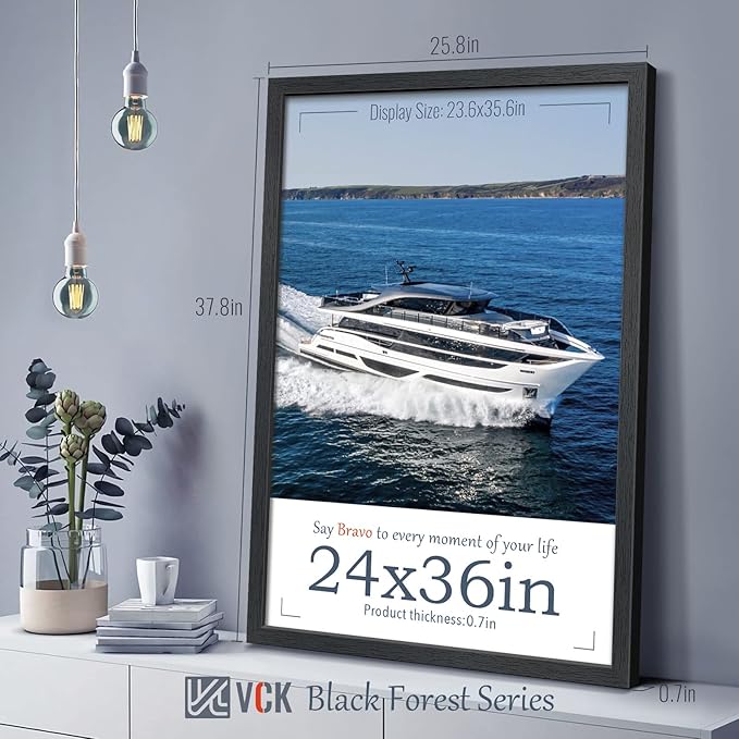 VCK 24x36 Poster Frames 2 Pack, Black Solid Wood Picture Frame, Textured Exclusive Wall Gallery Frame