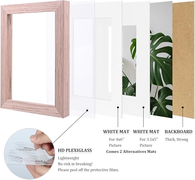 Egofine 5x7 Picture Frame Made of Solid Wood,Covered by Plexiglass Display Pictures 3.5x5/4x6 with Mat or 5x7 Without Mat for Table Top Display and Wall Mounting Photo Frame, Peach Pink