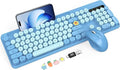 Wireless Keyboard and Mouse Combo, Retro Round Keycaps, Full-Size Cute Typewriter Keyboard with Large Phone/Tablet Holder, Auto-Sleep, 2.4GHz Cordless Connection for Windows/PC/Laptop (Sky Blue)