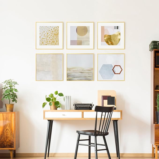 16x16 Metal Square Picture Frame For Wall With Mat For 12x12, 16''x16'' Aluminum Photo Frames With Tempered Glass For Home Decor, Minimalist Modern Poster Frame Horizontally Vertically, Gold