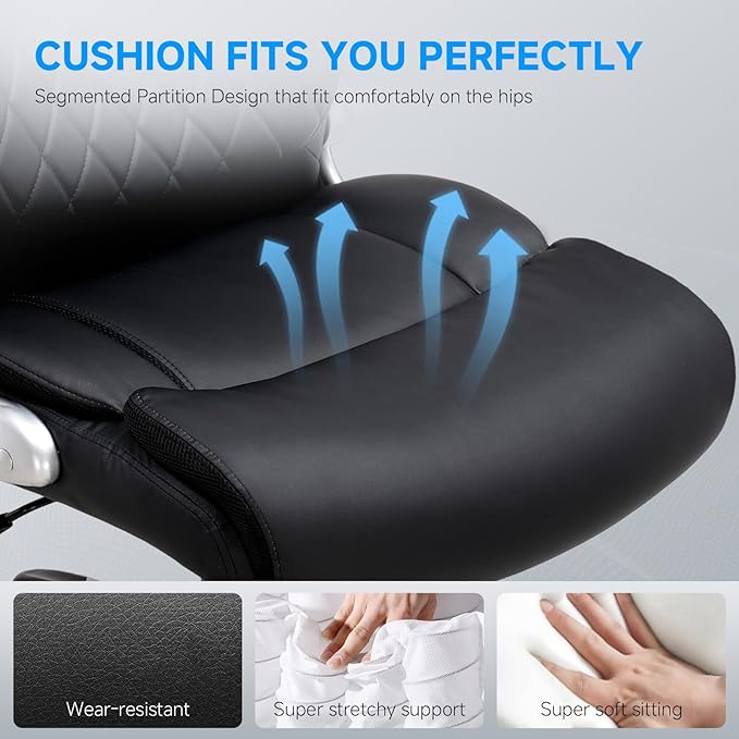 GTRACING Big and Tall High Back Office Chair 400LBS Wide Leather Executive Chair Height Adjustable Lumbar Support & Armrests, Comfy Desk Gaming Chairs Computer Swivel Chair, Black