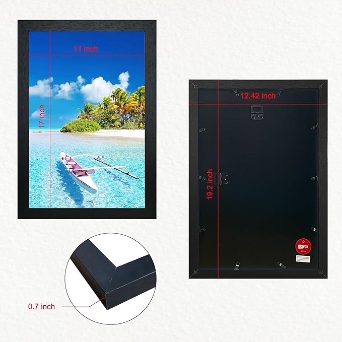 VCK Poster Frame 11×17 Inch Wooden Picture Frames Set Black Certificate Frame Wall Mounting Type for Gallery Office Home