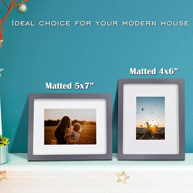 Egofine 8x10 Picture Frame Made of Solid Wood, Covered by Plexiglass for Pictures 4x6 or 5x7 with Mat or 8x10 Without Mat, Table Top Display and Wall Display Photo Frame, Dark Gray
