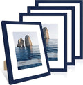 11x14 Picture Frame Set of 4, 11 x 14 Wood Photo Frames with Mat for 8x10, Natural Wooden Frame with Real Glass Cover for Wall and Tabletop Display,Blue