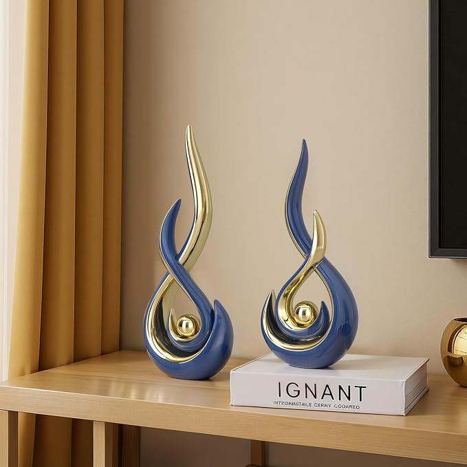 Navy Modern Abstract Art Home Decor Accent,Contemporary Statues Coffee Table Decor for Living Room,Table Centerpieces for Dining Room,Ceramic Sculptures Knick Knacks for TV Stand Show Piece (Blue)