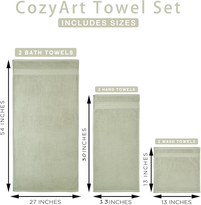COZYART Luxury Sage Green Bath Towels Set 3 pcs, Turkish Cotton Hotel Large Bath Towels for Bathroom, Thick Bathroom Sets of 3 with 1 Bath Towel, 1 Hand Towel, 1 Washcloth, 650 GSM