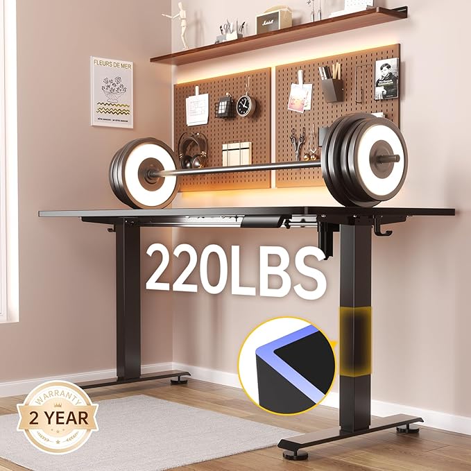 Veken 55 Inch Large Electric Standing Desk, Heights Adjustable,Sit to Stand Up, Work Home Office Computer Table for Study, Walking Pad, Writing, and Games, Wooden Desktop Desks, Black