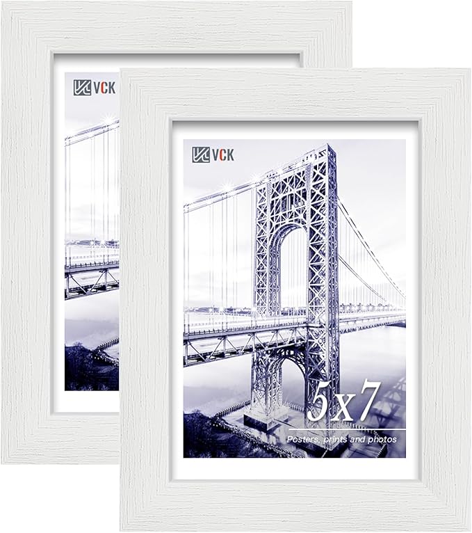 VCK 5x7 Picture Frame, White Wooden Photo Frames for Wall Hanging Gallery or Tabletop Display, 2 Pack