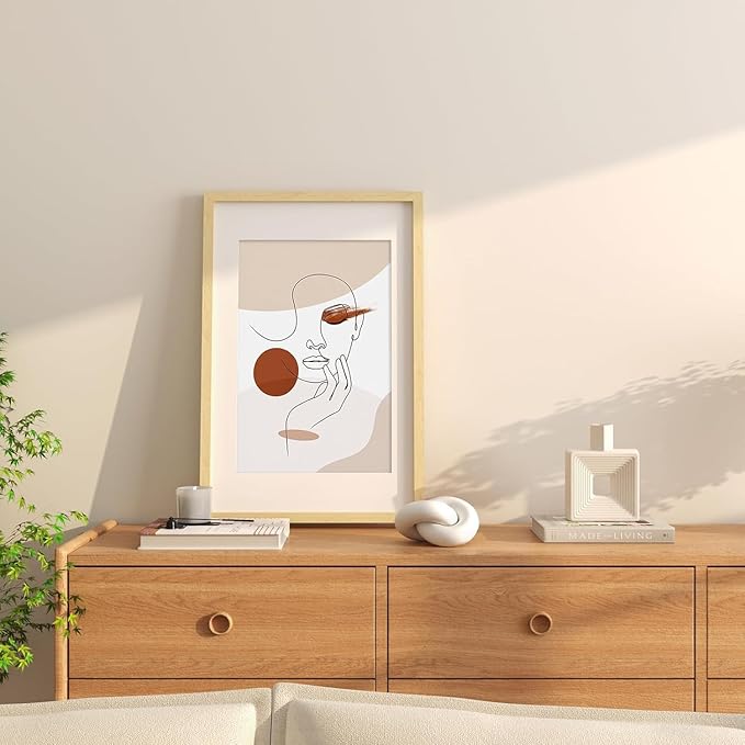 Egofine 16x24 Solid Wood Picture Frame, Made of Solid Wood Covered by Plexiglass 12x18 with Mat 16x24 without Mat, Poster Frame for Wall Mounting Hanging Photo Vertically or Horizontally, Natural Wood