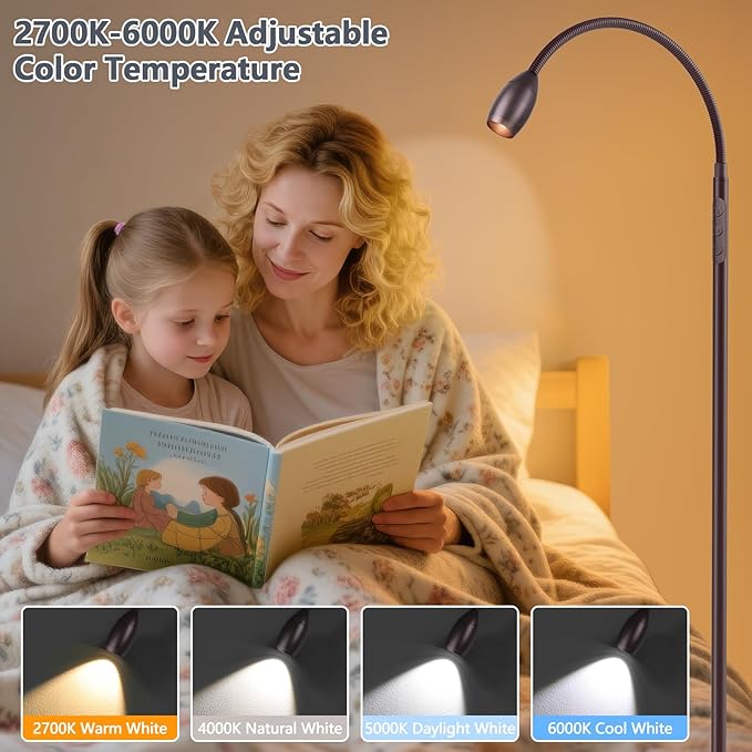 Reading Floor Lamp, 72" Tall LED Lamp with Flexible Gooseneck, Dimmable Zoomable Spotlight, Adjustable Color Beam Standing Lamp, Touch & Remote Control, Task Craft Living Room (Oil-Rubbed Bronze)
