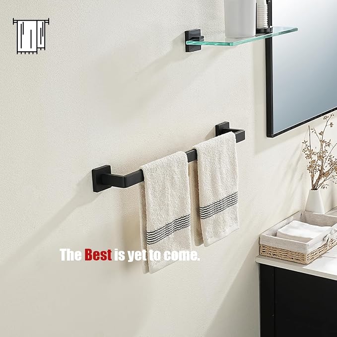 JQK Black Towel Bar, Rounded Edges 20.41 Inch Towel Rack, 304 Stainless Steel Bathroom Wall Mount, Useable Length 18 Inch, TB250L18-PB