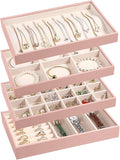 LANDICI Stackable Jewelry Organizer Trays 4 Set, PU Leather Jewelry Organizer