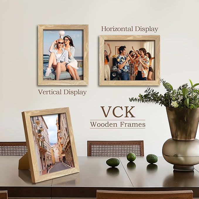 VCK 8.5x11 Natural Picture Frames 3 Pack, High-End Wood Wide Border Poster Frame,Tabletop & Wall Hanging, Multi-Directional Display Family Photos, Office Prints, Studio/Gallery/Home Artwork