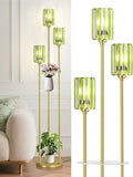 Crystal Floor Lamps for Living Room, Glass Modern Floor Lamp with Shelves, Mid Century Standing Lamps with Table, Brass Tall Lamp with Crystal Shade Vintage Retro Corner Floor Lamp (Green Cystal Gold)