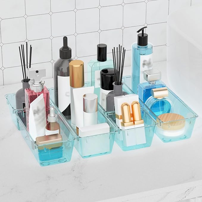 WOWBOX 9 Pack Clear Drawer Organizer Set, Acrylic Drawer Storage Trays