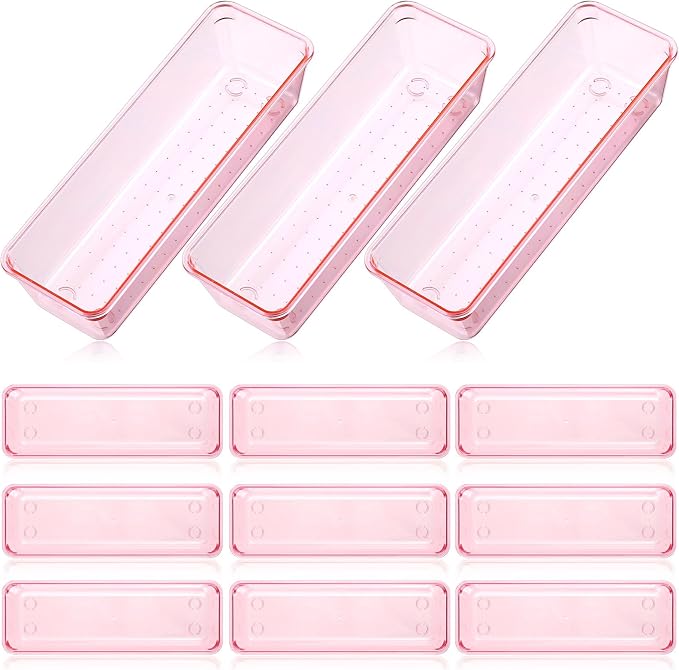 Maitys 12 Pcs Clear Drawer Organizer 9 x 3 x 2 Inches Plastic Rectangle Trays