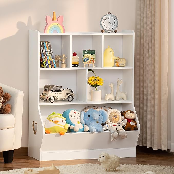 Lerliuo Kids Toy Storage Organizer, 3 Tier Children Small Bookcase and Bookshelf, Toddler 7 Cubby Toy Storage Cabinet, Toy Shelf for Playroom, Bedroom, Living Room, Nursery, School 29.53'' H (White)
