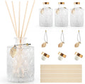 Glass Reed Diffusers Bottles for Home, Diffuser Bottles with 20PCS Reed Diffuser Sticks, Vintage Embossed Apothecary Style Flower Bud Vases with Cork Lids, Set of 3