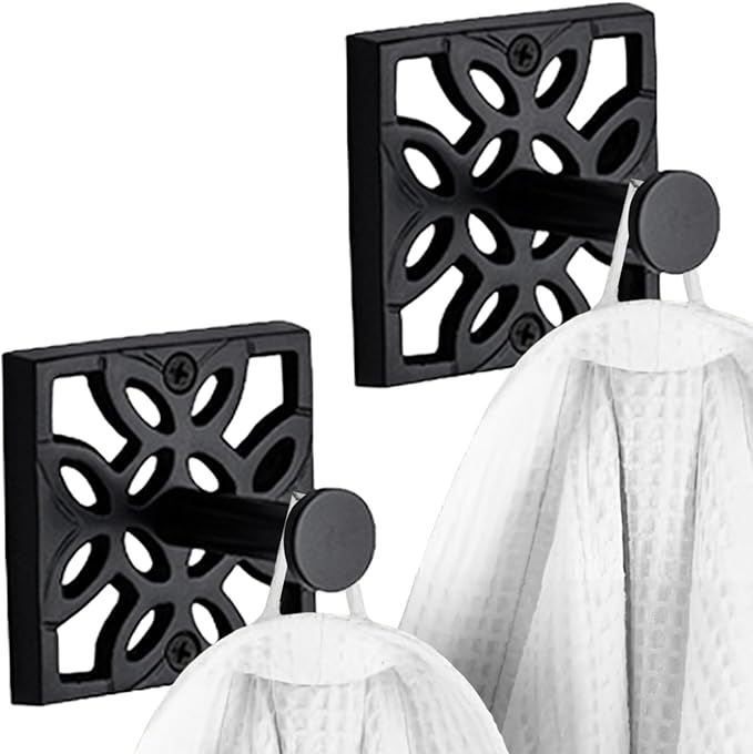 Autumn Alley Black Bathroom Towel Hook Robe Hook Wall Mounted - Decorative Wall Hooks for Towel, Robe, Coat, and Door Hooks for Bathroom Rustproof Modern Unique Style, 2 Pack