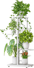 LINZINAR Plant Stand Indoor Outdoor Metal 4 Tier 5 Potted Multiple Flower Pot Holder Shelf Planter Display Shelving Unit for Patio Garden Corner Balcony Living Room (4 Tier 5 Potted, White)