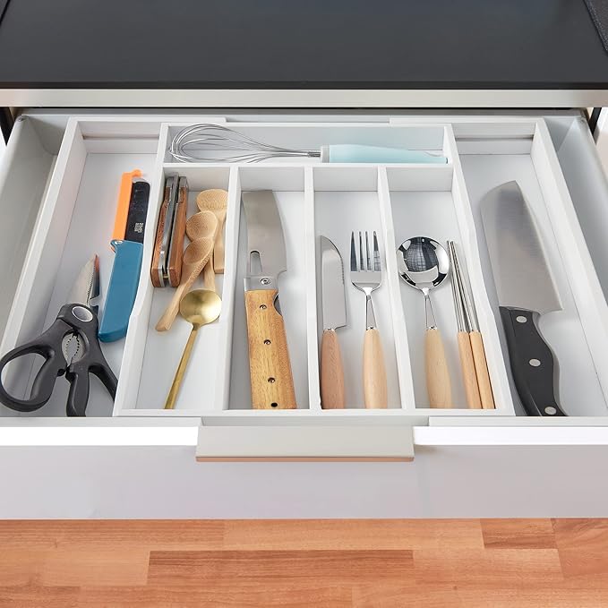 2-Piece Expandable Bamboo Kitchen Drawer Organizer