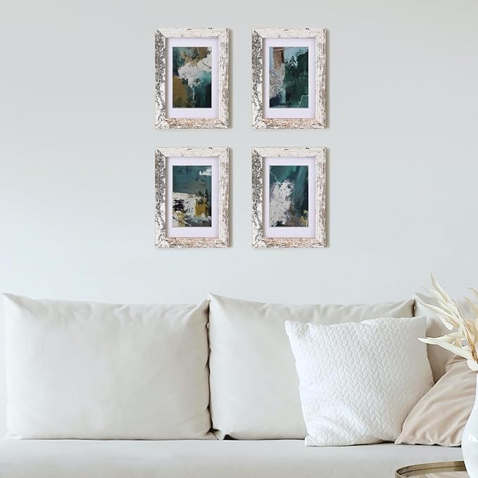 Egofine 4x6 Picture Frame Made of Solid Wood with Plexiglass, Display Pictures 3.5x5 with Mat or 4x6 Without Mat for Tabletop and Wall Mounting, Rustic White