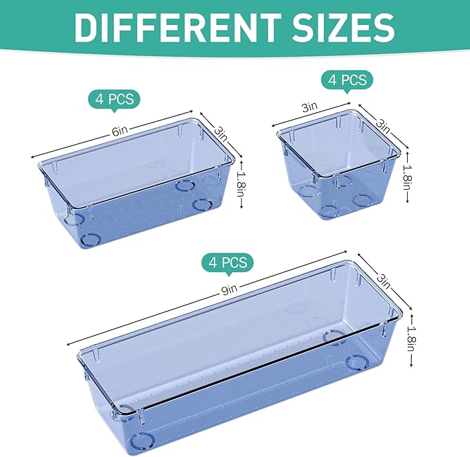 WOWBOX 9 Pack Clear Drawer Organizer Set, Acrylic Drawer Storage Trays