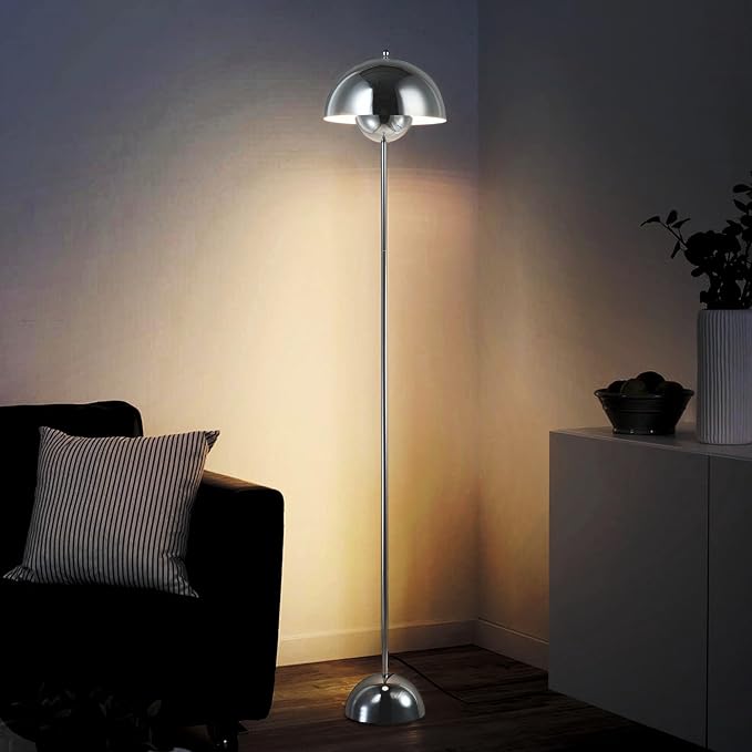 COSYLUX Modern Floor Lamp for Living Room, Industrial Tall Standing Lamp for Bedroom, Metal Shade Reflecting Light Reading Floor Lamp for Office, Nursery Room, Corner(Chrome)
