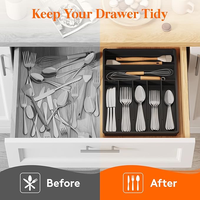 Lifewit Silverware Drawer Organizer Tray, Plastic Cutlery Storage