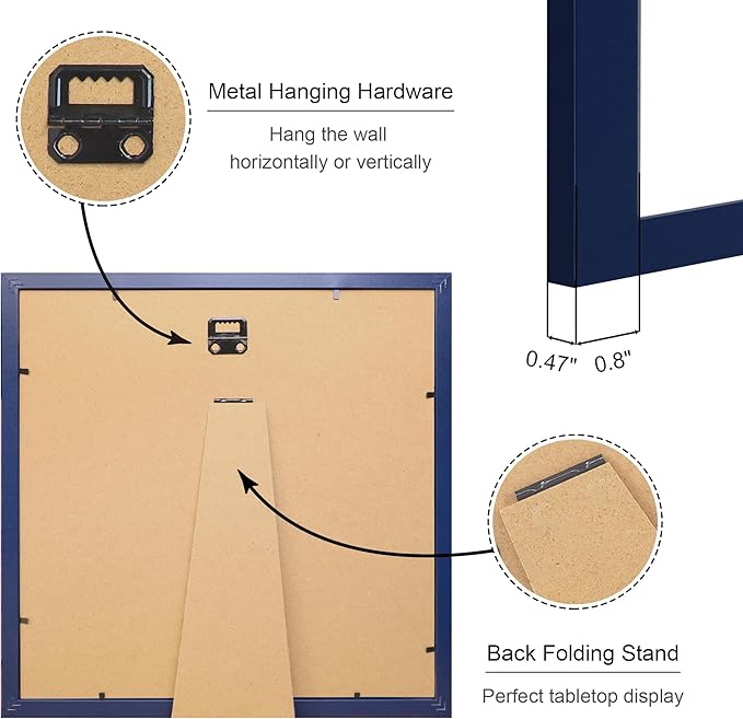 12x12 Picture Frame Set of 4, 12 x 12 Wood Photo Frames with Mat for 10x10 or 30x30cm Diamond Painting Art, Wooden Frame with Real Glass Cover for Wall and Tabletop Display,Blue