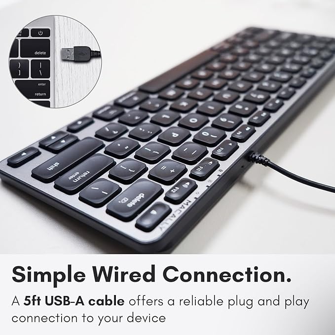 Macally Backlit Wired Keyboard for Mac | Compatible Apple Keyboard (Small and Compact) Comfortable All Day Typing USB Keyboard for MacBook Pro/Air, iMac, Mac Mini/Pro (Space Grey)