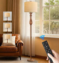 Wood Floor Lamps for Living Room Boho Farmhouse Floor Lamp with Remote Control & 3 Color Temperature,Dimmable Vintage Floor Lamp Mid Century Modern Standing Lamp Pole Tall Floor Lamp Bedroom Corner