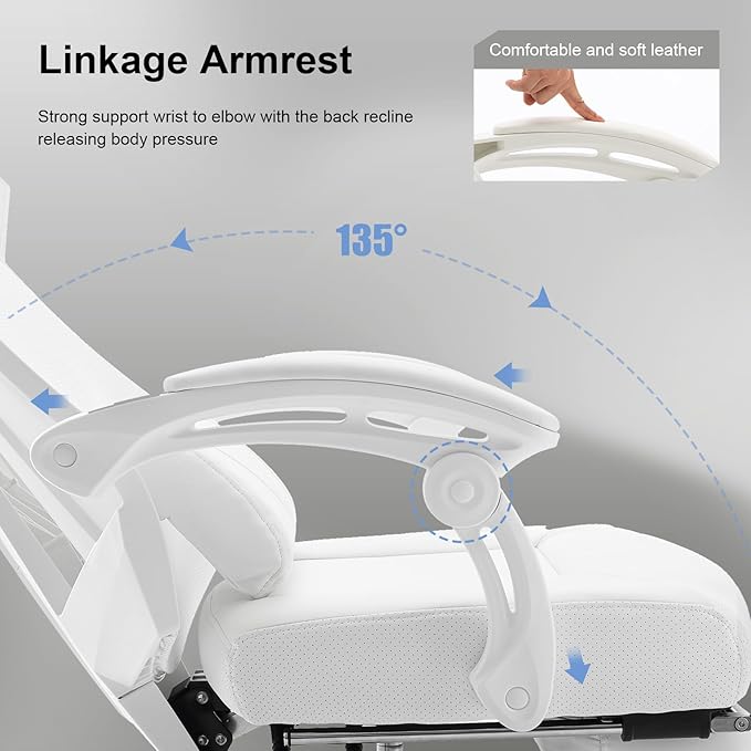 GTRACING Gaming Chair, Computer Chair with Mesh Back, Ergonomic Game Chair with Footrest, Reclining Game Chair with Adjustable Headrest and Lumbar Support for Gaming and Office (White)