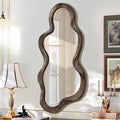 Asymmetrical Mirrors for Wall Unique Cloud Wood Frame Irregular Mirror Modern Living Room Bedroom Vanity Entryway Hallway Decorative Artistic Wall Mirror Brown