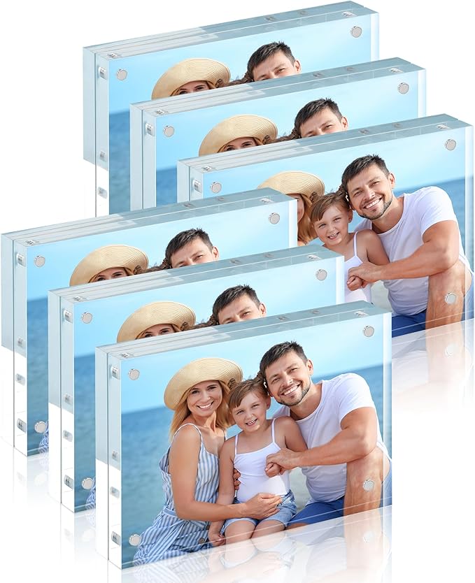HOUSE DAY Acrylic Picture Frames 4x6, 6 Pack Magnetic 4 x 6 Picture Frame, Double Sided Clear 4x6 Photo Frame with Microfiber Cloth, Frameless FreeStanding 4x6 Frame Gift for Desktop Display