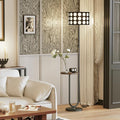 62.9" Floor Lamp with Table Brown, Black Lampshade Vintage Standing Lamp with Tray Foot Switch, 3 Color Temperatures LED Bulb Included, for Living Room, Bedroom