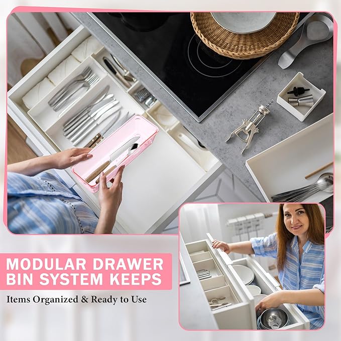 Maitys 12 Pcs Clear Drawer Organizer 9 x 3 x 2 Inches Plastic Rectangle Trays