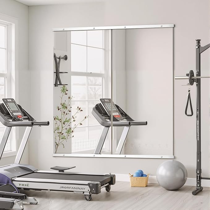 TRAHOME Home Gym Mirror for Wall,56x28x2PCS Full Length,Glass Frameless Body Large Mirror for Home Gym,Workout,Bedroom,Garage(Silver)