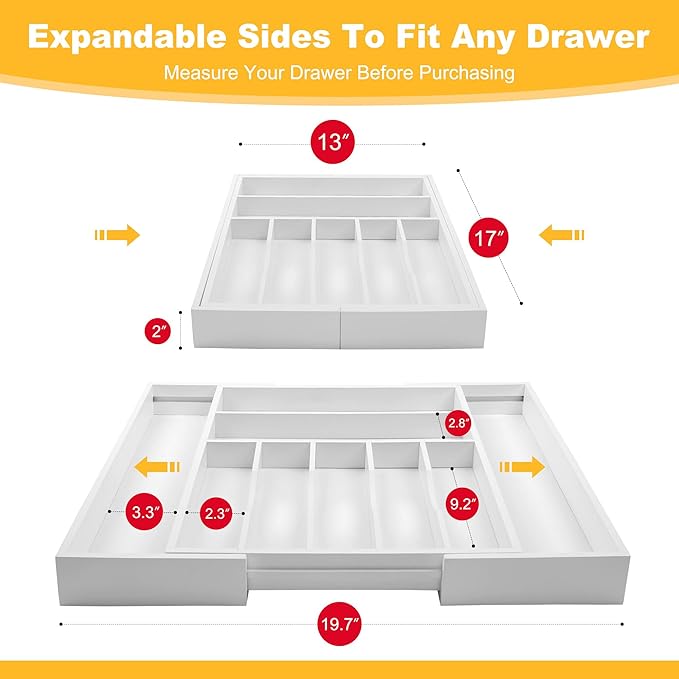 Large Premium Bamboo Silverware Organizer