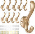 10 Pack Coat Hooks Wall Mount Heavy Duty Utility Retro Double Hooks for Hanging Coats,Hat, Towel, Key, Robe, Scarf, Bag, Cap (Gold)