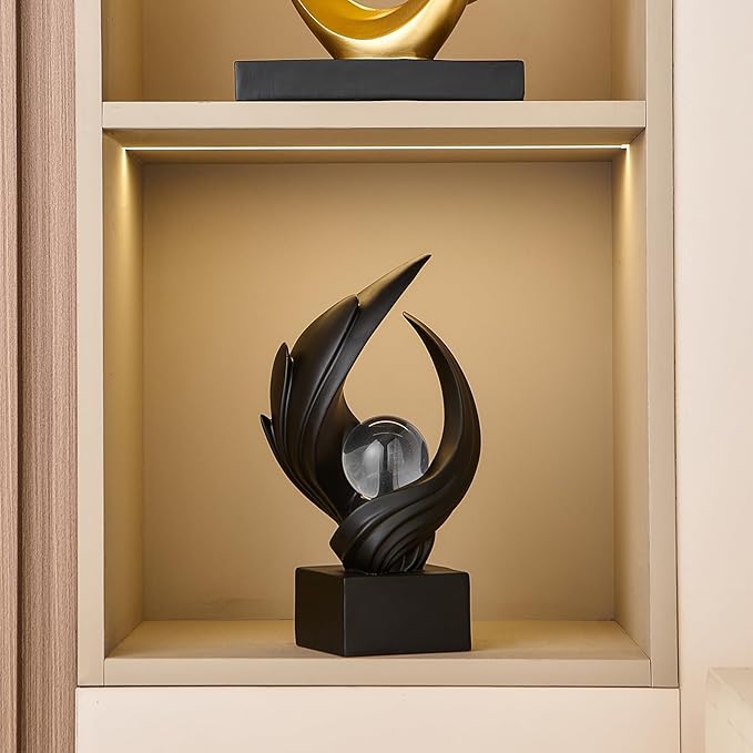 Abstract Art Sculpture, Resin Gold Decorative Statue, Modern White Ornaments for Living Room, Decorativas Modernas for Coffee Table, Entryway & Office Collectibles (Black)